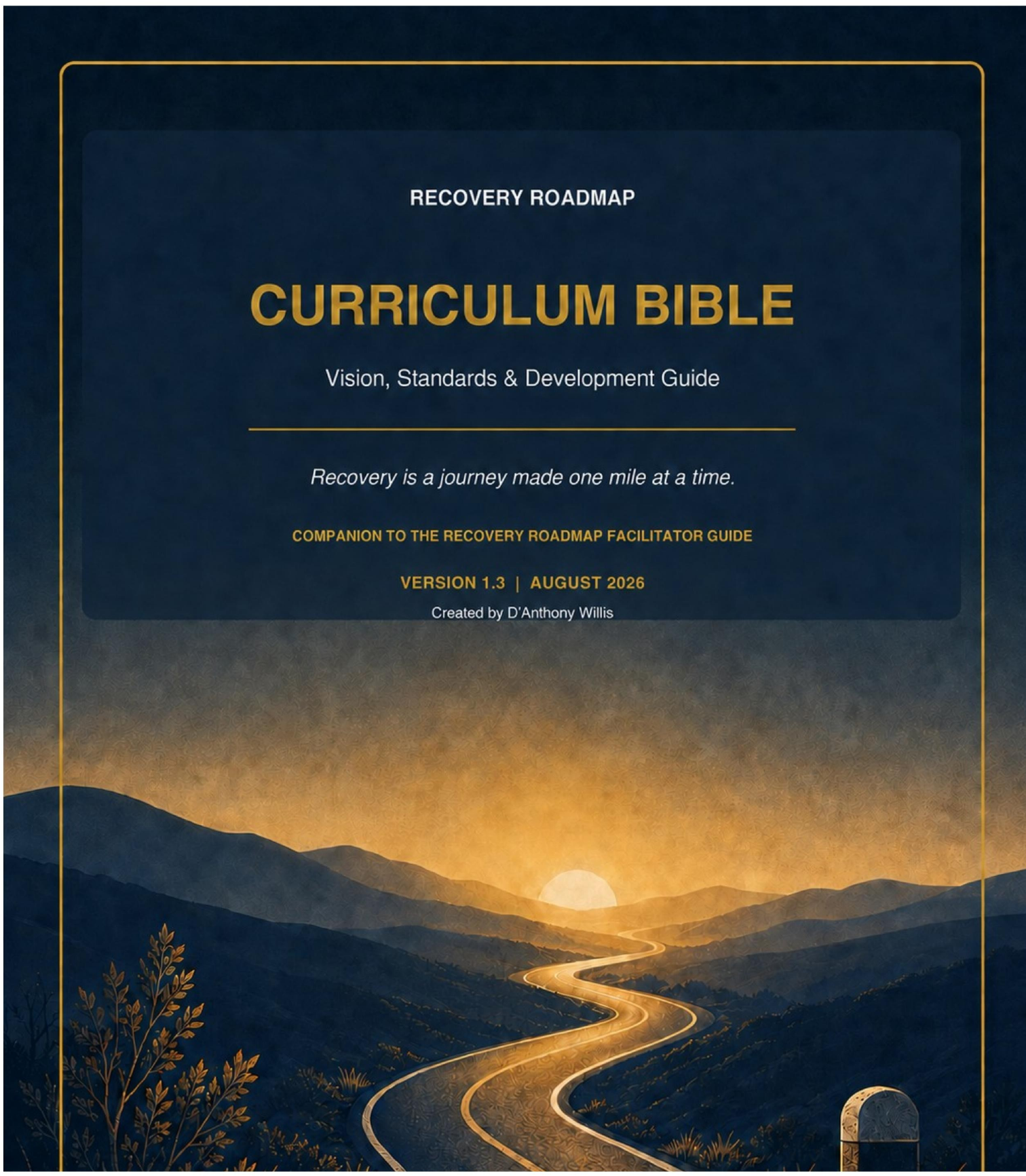Recovery Roadmap Curriculum Bible cover with a winding road leading toward sunrise